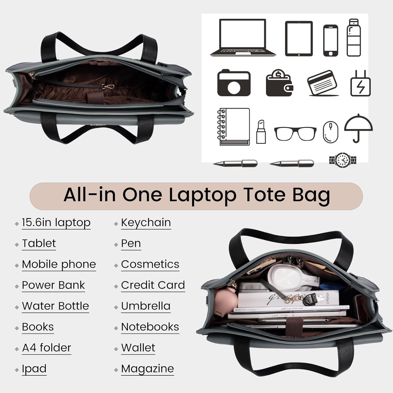 LOVEVOOK Laptop Tote for Women - 15.6 Inch Professional Leather Computer Briefcase - Waterproof