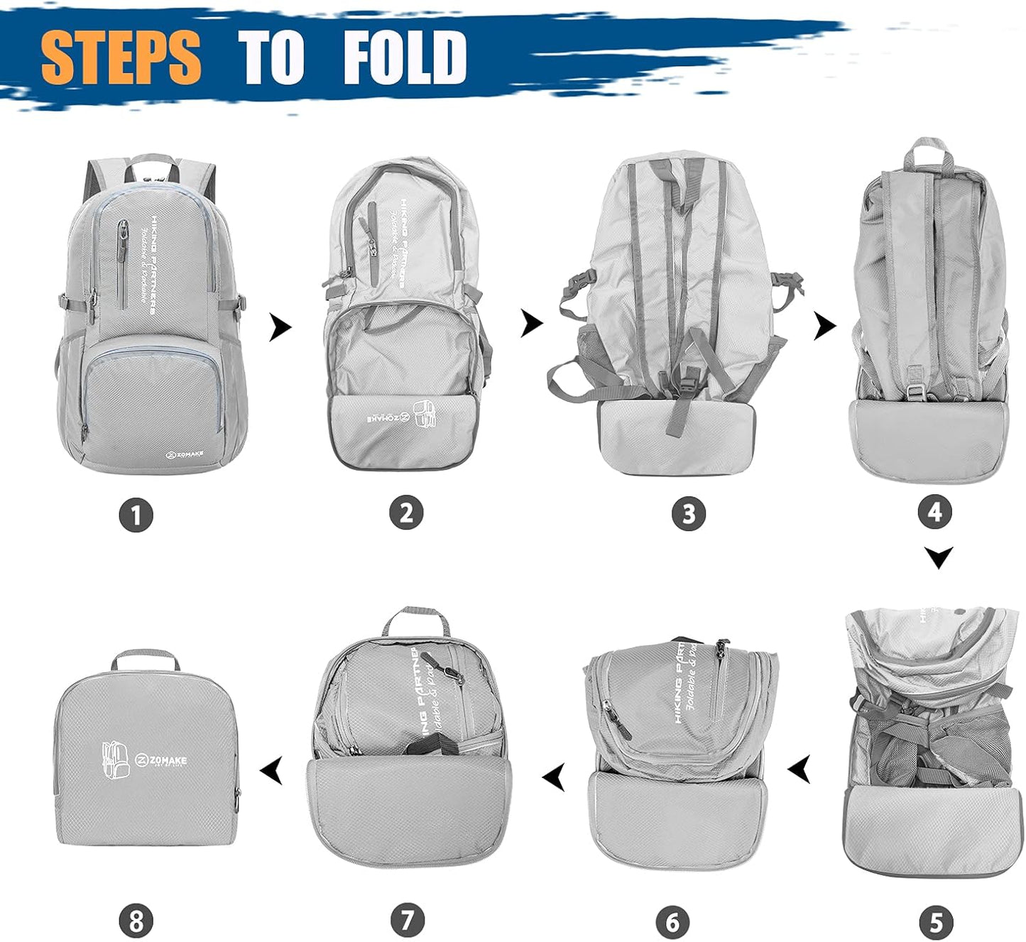 ZOMAKE Lightweight Packable Backpack, 35L Light Foldable Hiking Backpacks Water Resistant Collapsible Daypack for Travel(Sliver Grey)