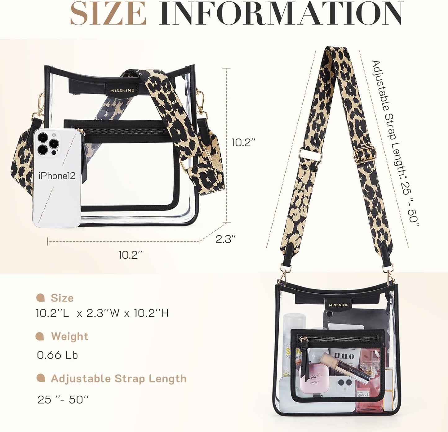 Missnine Clear Crossbody Bags for Women Stadium Approved Clear Purse for Concert Transparent Plastic Bag with Guitar Strap
