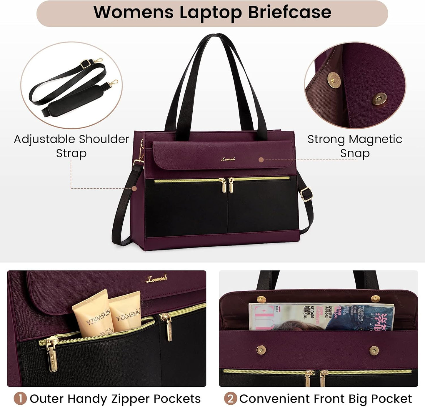 LOVEVOOK Laptop Bag for Women 17.3 Inch Laptop Tote Work Bags Professional Leather Computer Briefcase Waterproof Handbag Shoulder Large Capacity Business Teacher Office Crossbody Purse