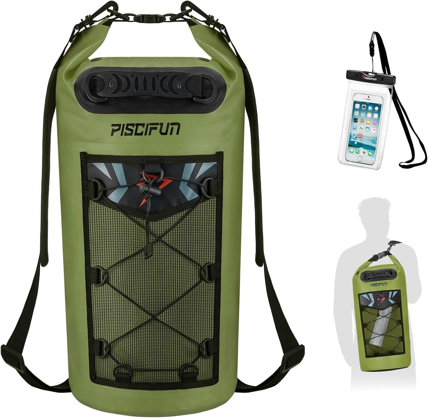 Piscifun Dry Bag, Waterproof Floating Backpack 10L/20L/30L/40L with Waterproof Phone Case for Boating, Kayaking, Fishing