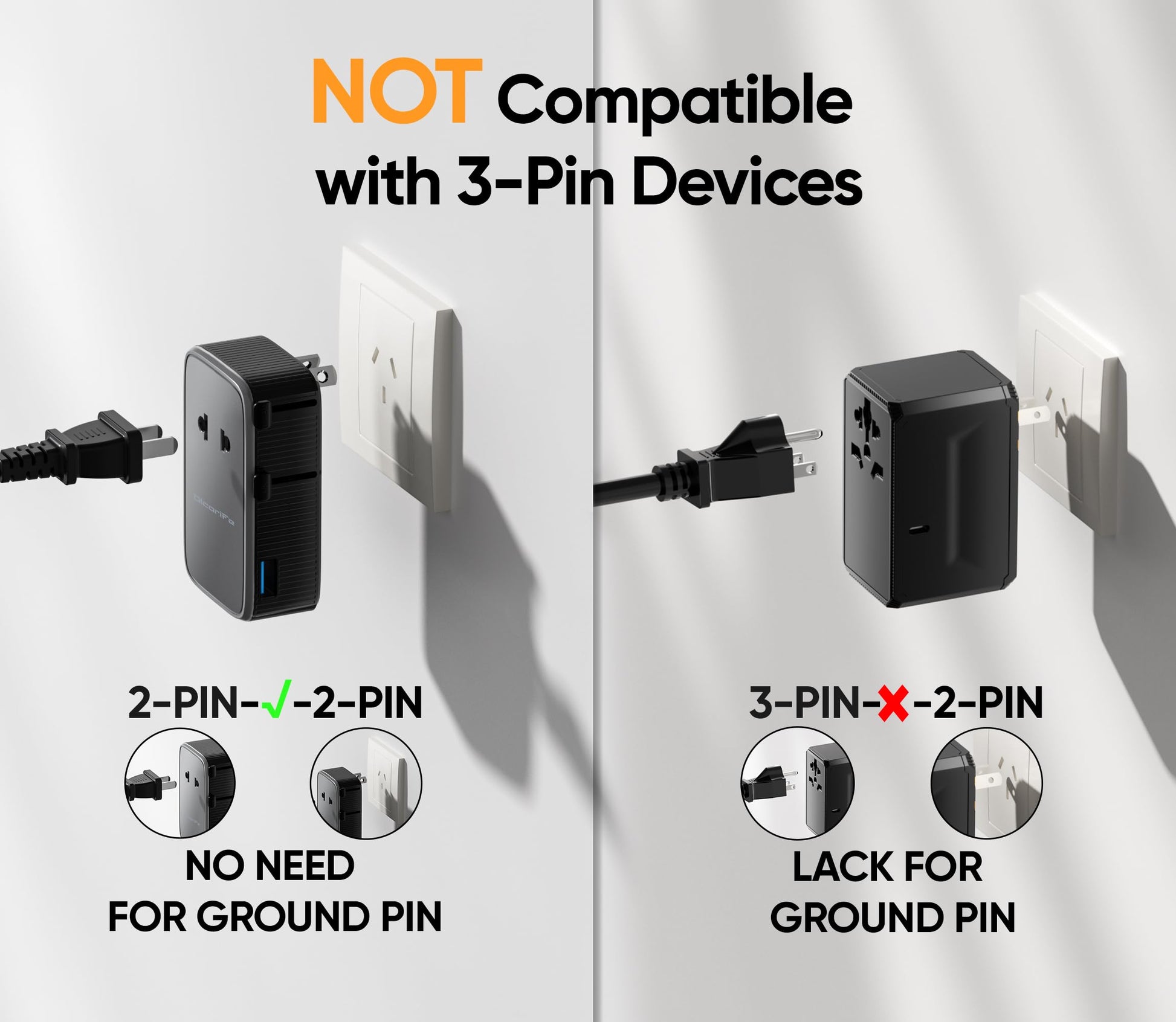 Olcorife Universal Travel Adapter PD25W, European Travel Plug Adapter with 3 USB, International