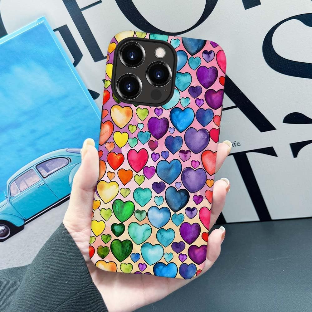 SEized Case Compatible with for iPhone 12 Pro,Colorful Heart Lovely Cute Pink Phone Case for Girl Women Boy Men,Durable Protection Case for iPhone 12 Pro