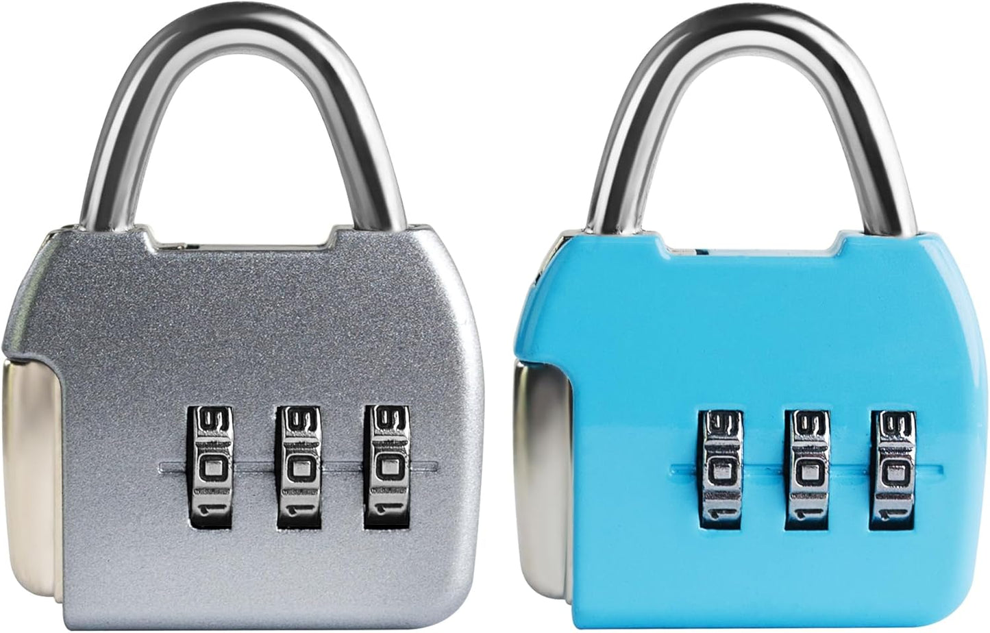 Combo Luggage Locks, 3 Digit Combination Padlock, Travel Safe Pad Lock with Code, Portable Small Zipper Lock for Backpack, Suitcase, Tool Box, Diary, Mini Locker (Silver+Blue, 2-Pack)