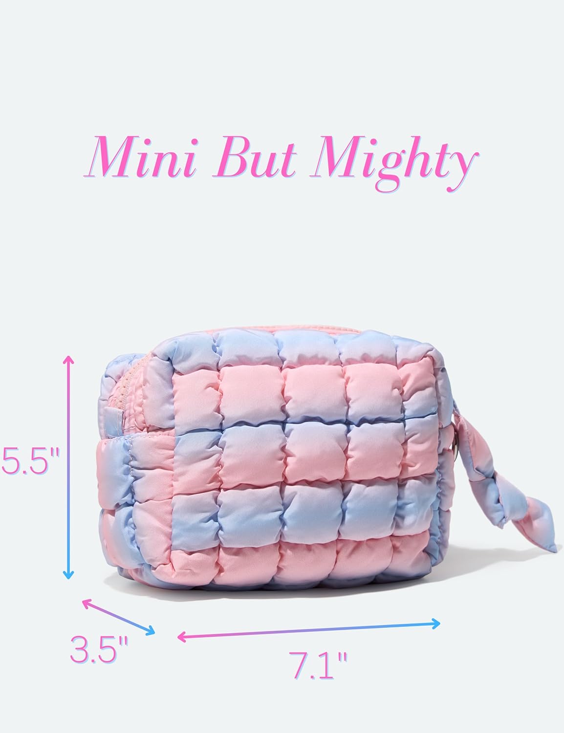 Yarnic Quilted Makeup Bag Cosmetic Bag, Travel Toiletry Bag for Women, Cute Makeup Bag Organizer Puffer Makeup Pouch (Blue Pink, S)