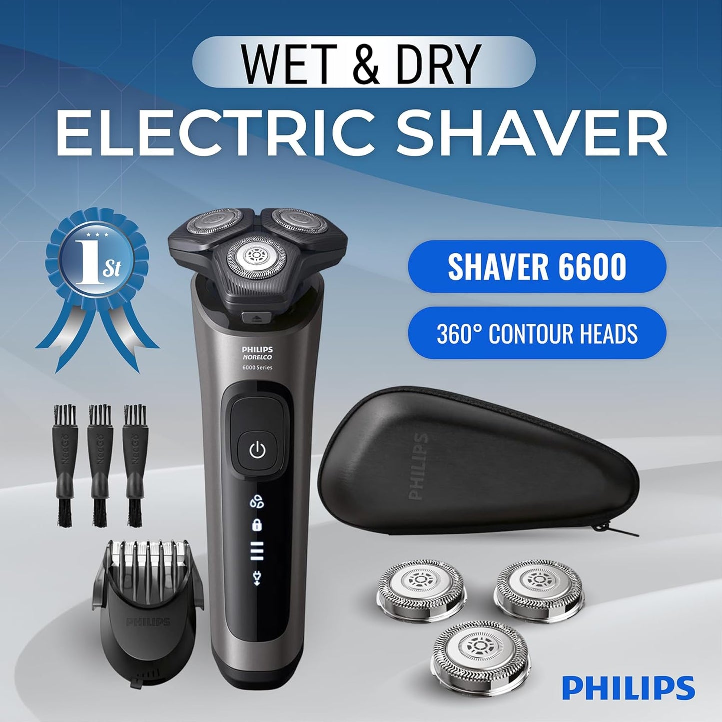 Philips Norelco Electric Shavers for Men, Rechargeable Wet/Dry Electric Shaver with SenseIQ Technology, Cordless Electric Razors for Men with Pop-up Trimmer, Travel Case