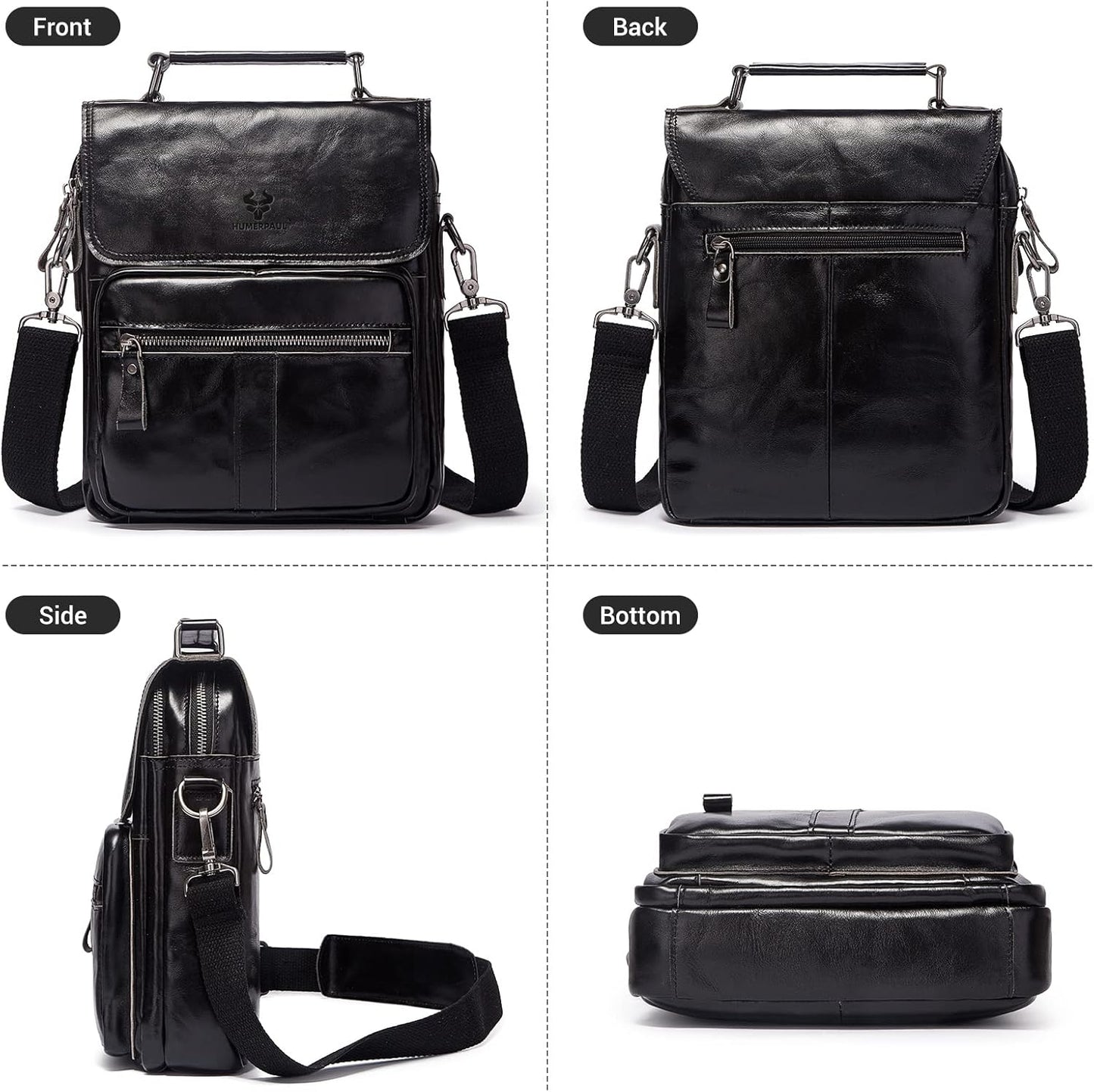 Leather Messenger Bag for Men, Shoulder Crossbody Bag with Adjustable Straps for Work Business