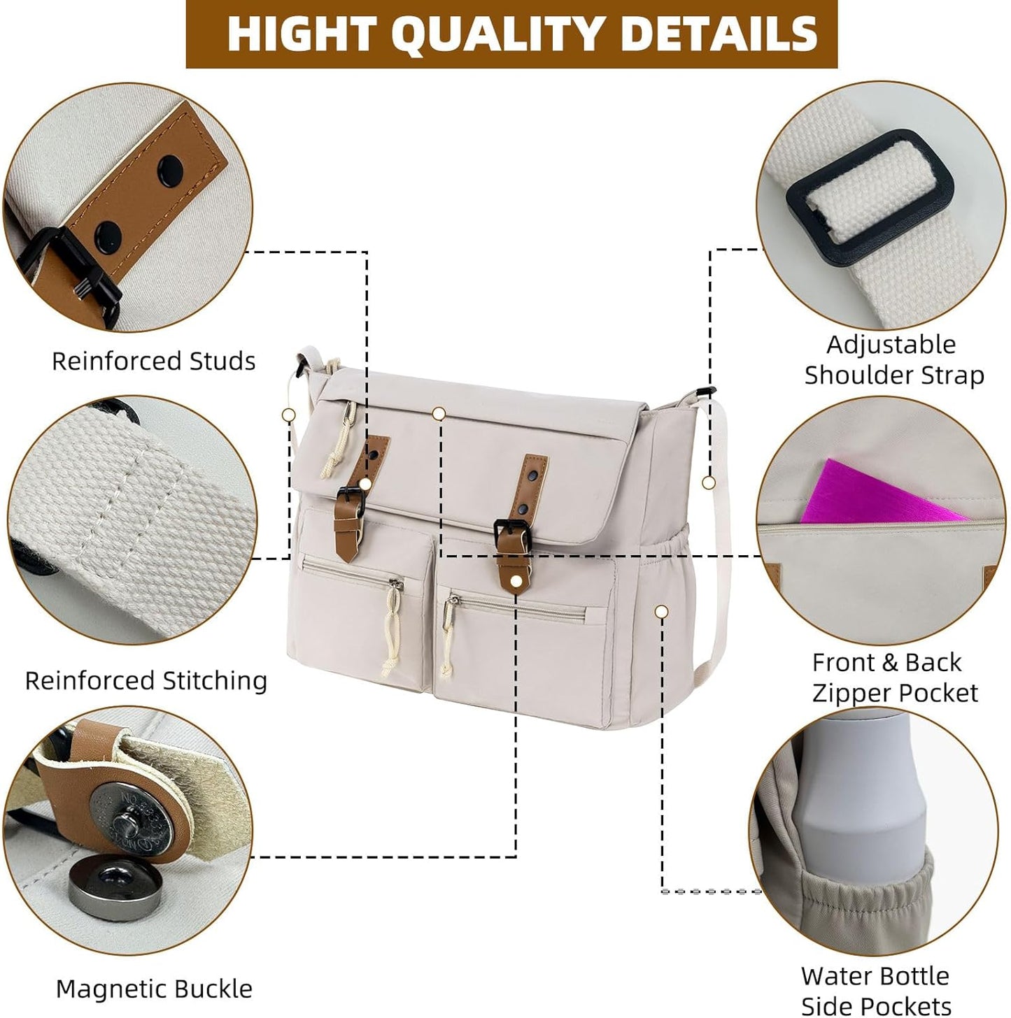 Travel Messenger Bag for Women Men: Durable Canvas Crossbody Handbag with Adjustable Strap Lightweight Laptop Purse