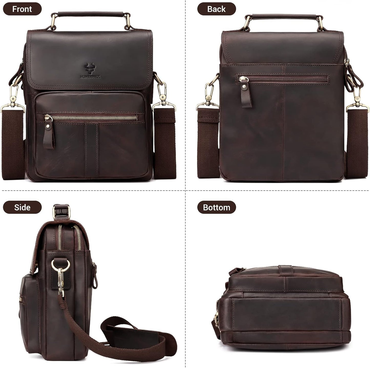 gzcz Leather Sling Shoulder Crossbody Bag Man Purse Messenger Bags for Men Women Outdoor Travel Business