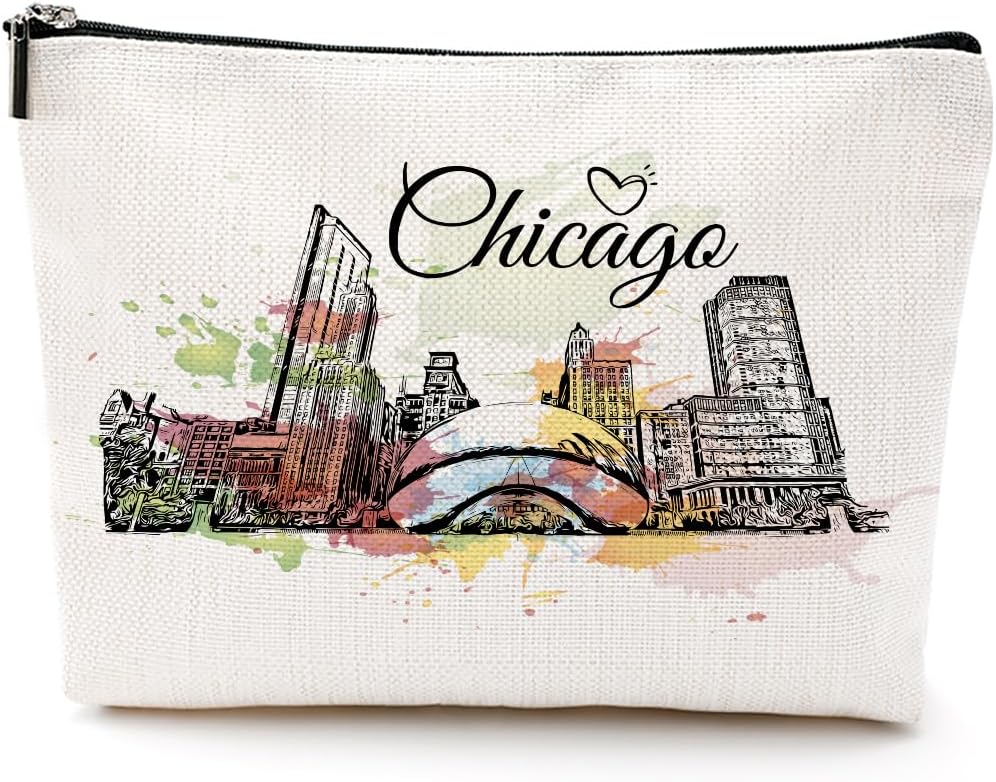 Watercolor Chicago Gifts Chicago Makeup Bag Cosmetic Bag Chicago Souvenirs Chicago Travel Gifts Birthday Bachelorette Party Friendship Gifts for Chicago Lovers Women Girls Bestie Bridesmaid Christmas