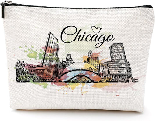 Watercolor Chicago Gifts Chicago Makeup Bag Cosmetic Bag Chicago Souvenirs Chicago Travel Gifts Birthday Bachelorette Party Friendship Gifts for Chicago Lovers Women Girls Bestie Bridesmaid Christmas