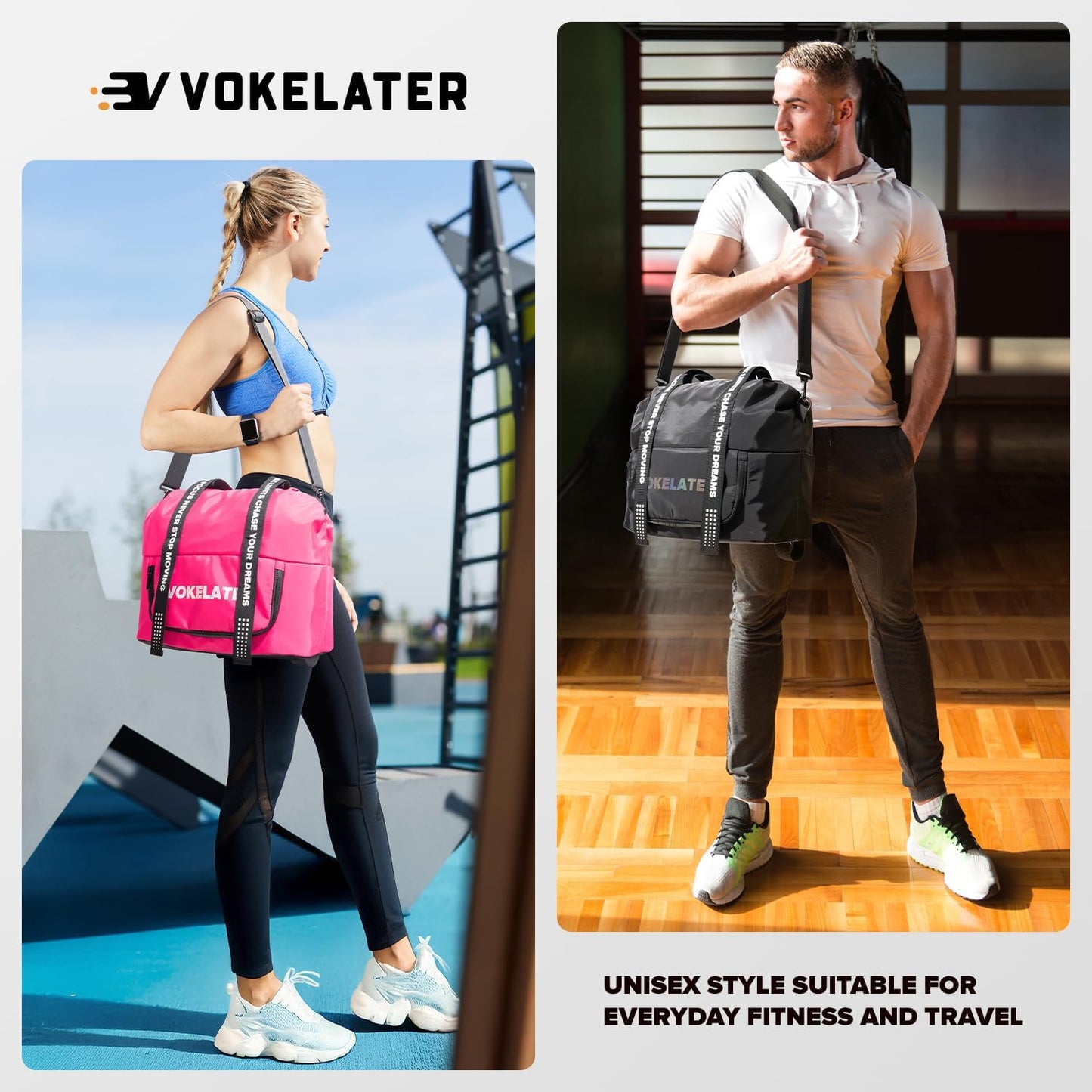 Sport Gym Bag for Women, Carry on Tote Personal Item Bag with Shoes Compartment, Travel Duffle Bag for Girl, Lightweight Overnight Luggage Bag for Travel, Airplanes, Sports - Black