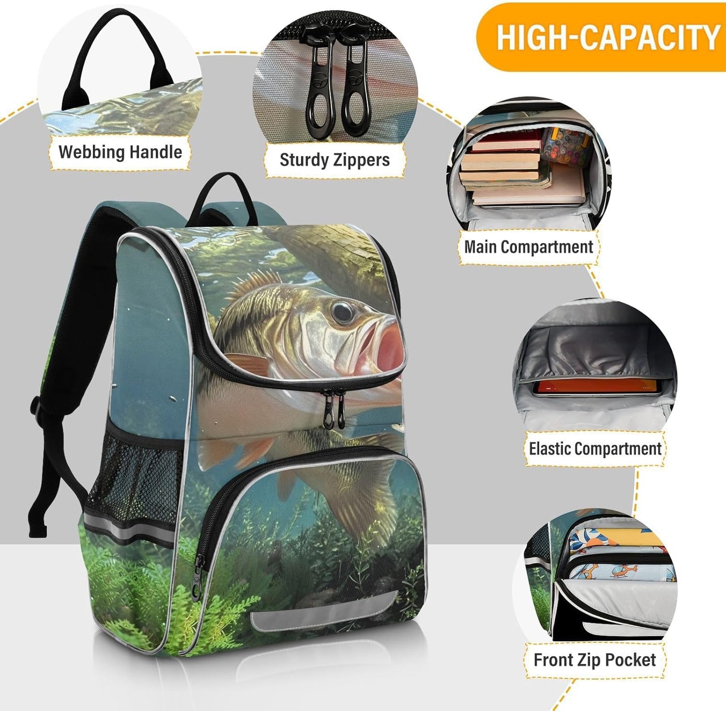 Fishing Fish Cute Backpack For Girls Kids Backpack Boys Teen School Bag Bookbag Travel Daypacks