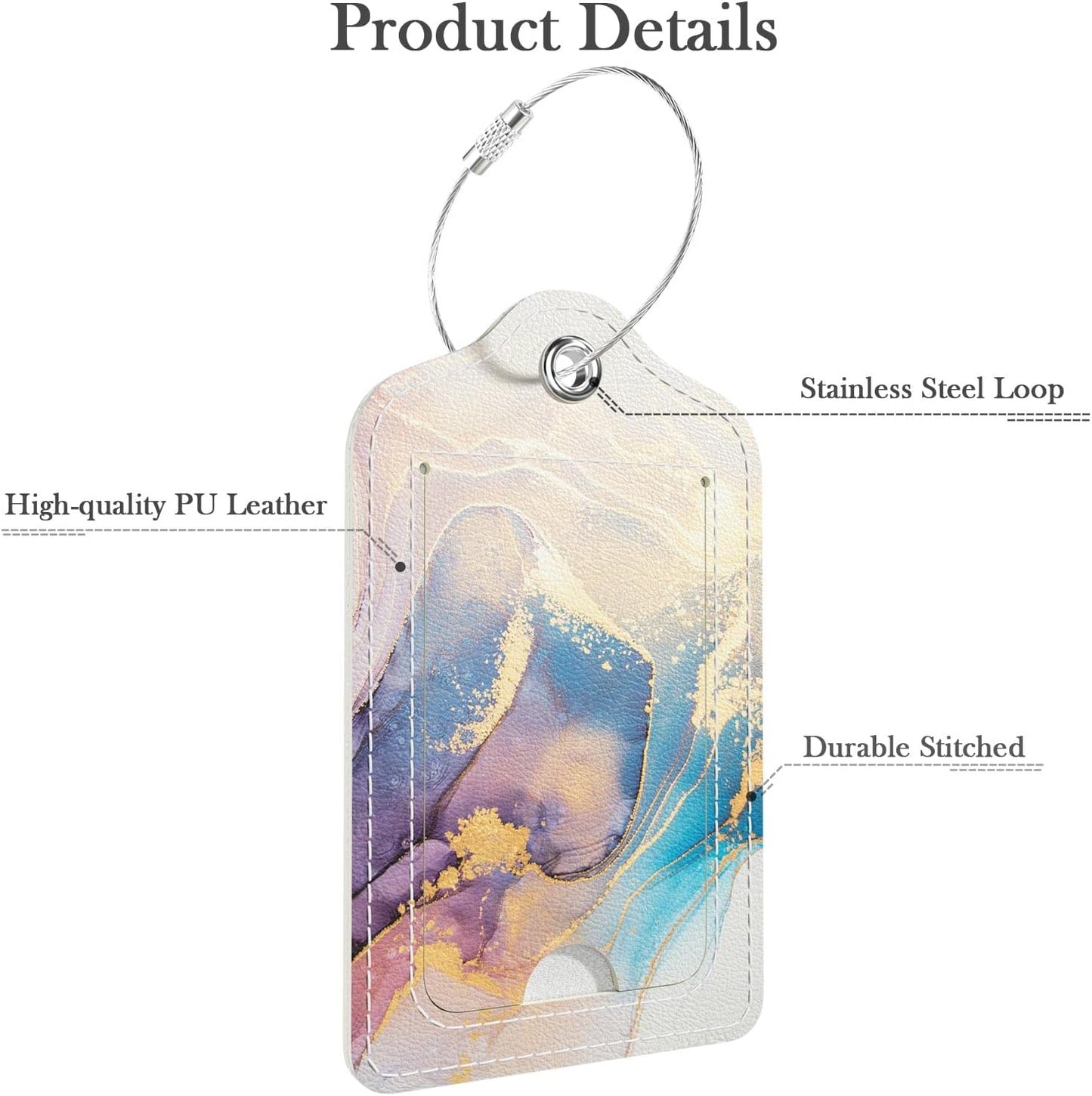 Luggage Tags for Suitcase, 2 Pack PU Leather Travel Cruise Luggage Tag with Privacy Flap, Name ID Label and Metal Loop for Women Men Suitcase Baggage Bag Backpack Instrument, Sunset Marble
