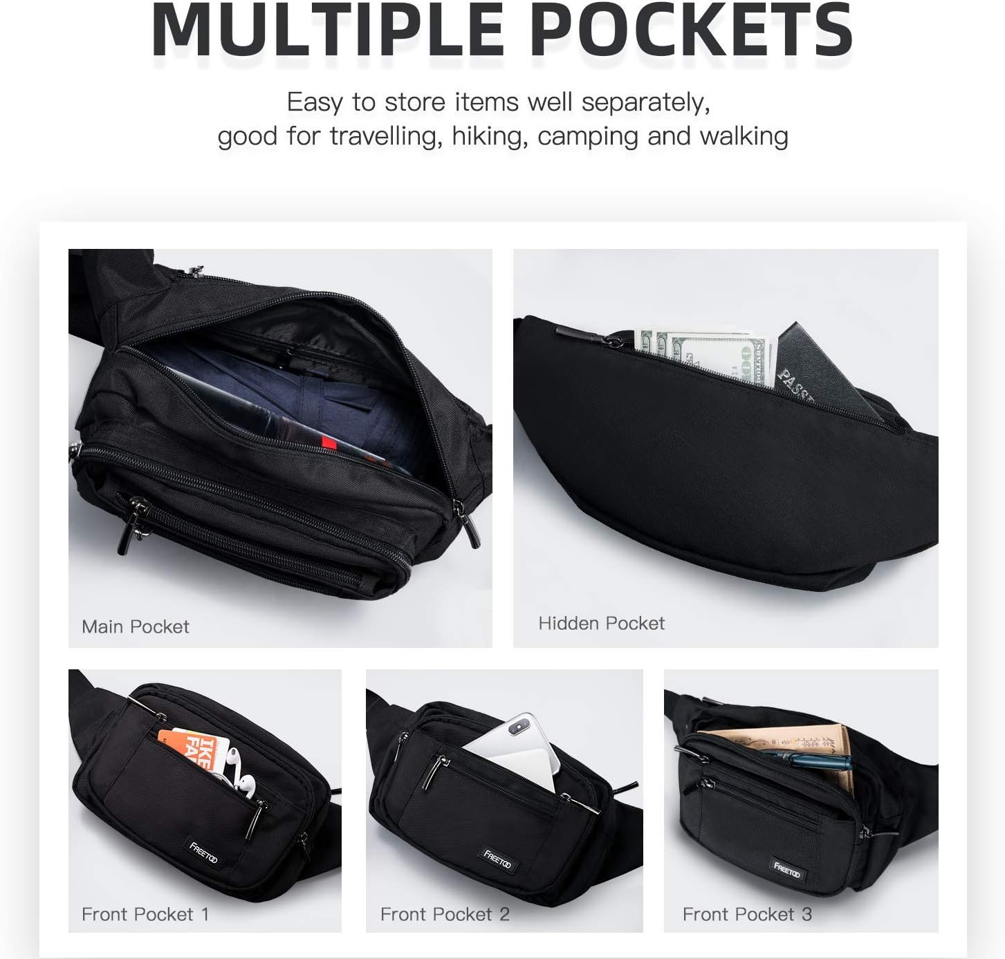 FREETOO Waist Pack Bag Fanny Pack for Men&Women Hip Bum Bag with Adjustable Strap for Outdoors