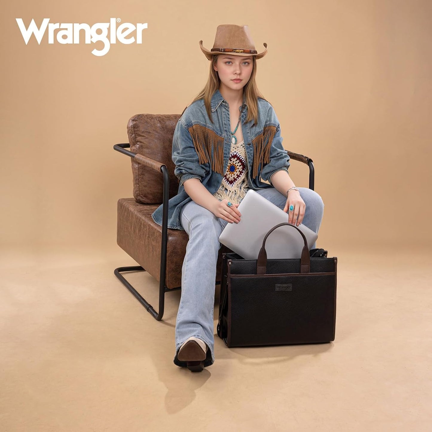 Wrangler Laptop Bag for Women 15.6 Inch Vintage Work Tote Bag for Business Briefcase Handbag with