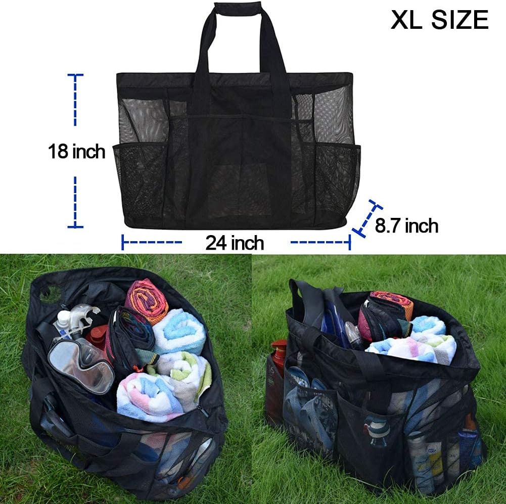 Extra Large Beach Bag Mesh Tote with Zipper and Pockets Ideal for Your Family Cruise/Beach Vacation Essentials