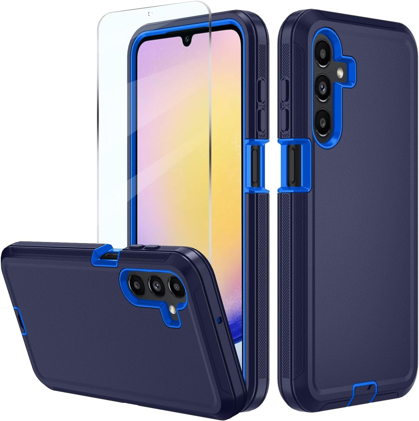 for Samsung Galaxy A17 5G case,A16 5G Heavy Duty case,with A Tempered Glass Screen Protector, [Military Grade Protective ] [Shockproof] [Dropproof] [Dust-Proof] (with Belt Clip-Dark Blue)