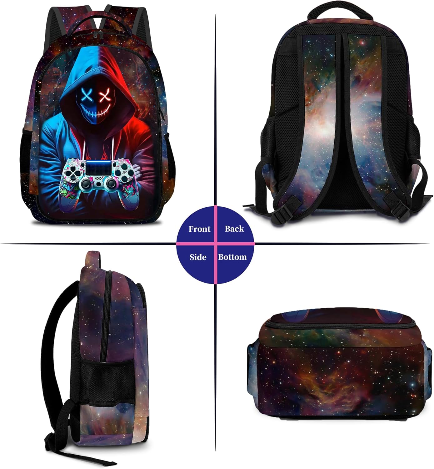 Game Backpack Set for Boys, Gaming Backpack 3 Pack, Boys Lunch Box, and Pencil Bag for Kids, 17"