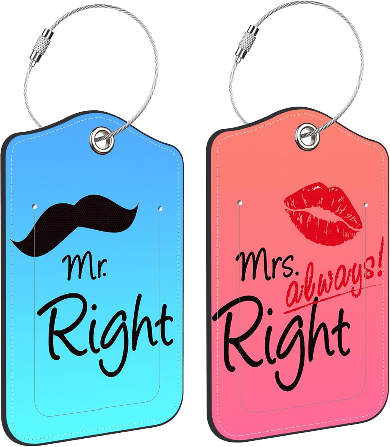 2 Pack Luggage Tags for suitcases Mr and Mrs Leather Luggage Tag, Identifiers with Privacy Name ID Label and Metal Loop for Men Women Travel Bag Suitcase