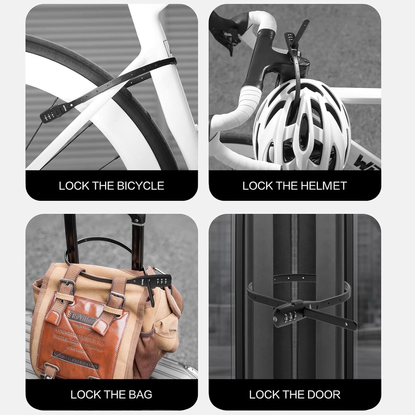 Venzio Adjustable Cable Zip Tie Lock, 3-Digit Combination Security Lock with 304 Stainless Steel Core for Bike, Helmet, Stroller, Luggage, Lightweight & Reusable (1Pack/Black)