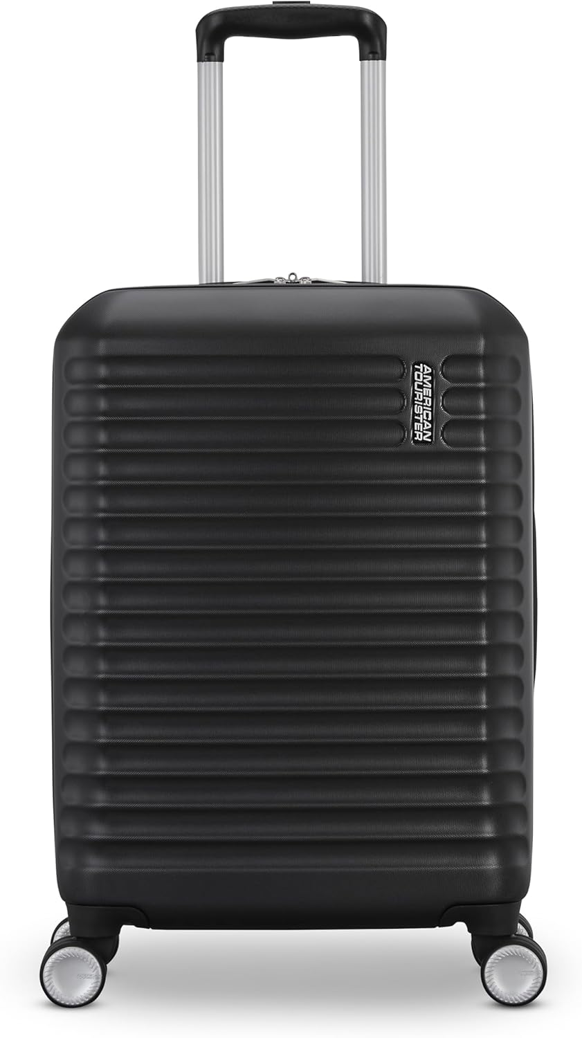 American Tourister Stratum 3.0 Carry-On Spinner, Airline Approved, Durable Hardside Luggage, Expands 1.5", RightHeight™ Adjustable Handle, Black