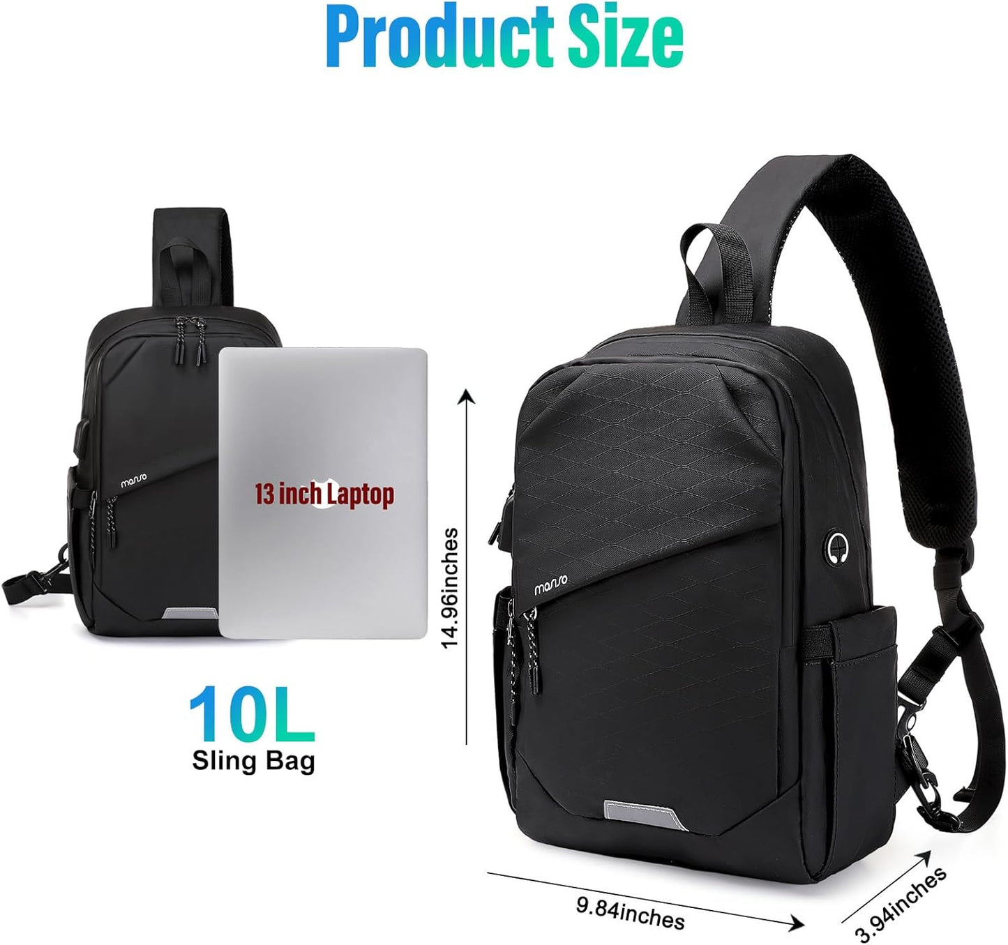 MOSISO Sling Backpack Travel Hiking Daypack,Large Crossbody Sling Bag with USB Charging Port for Men Women 3 Layer Pockets One Shoulder Bag for Outdoor Sports Casual Commuting, Black