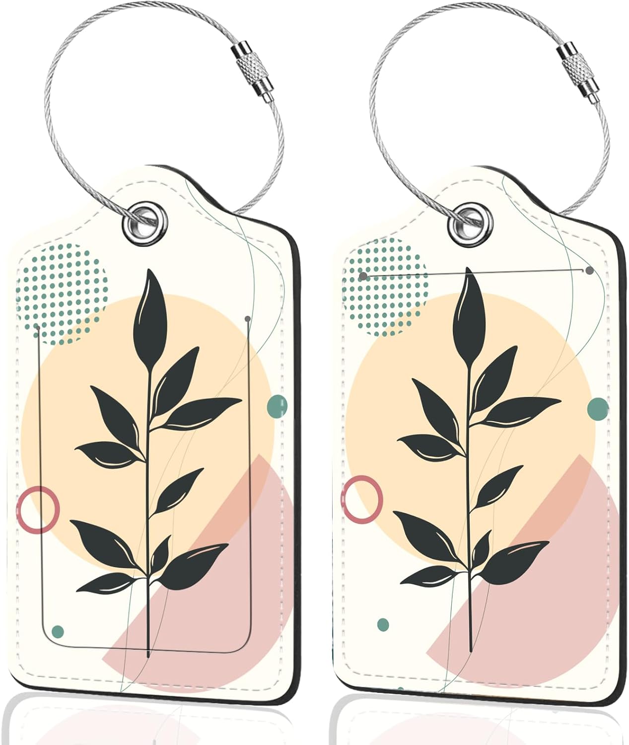 2Pack Luggage Tags for Suitcases, Cute Unique Pu Leather Cruise Luggage Tag with Privacy Cover ID Label Address Card and Metal Ring Suitable for Women Men Kids Travel Bag Abstract Leaf
