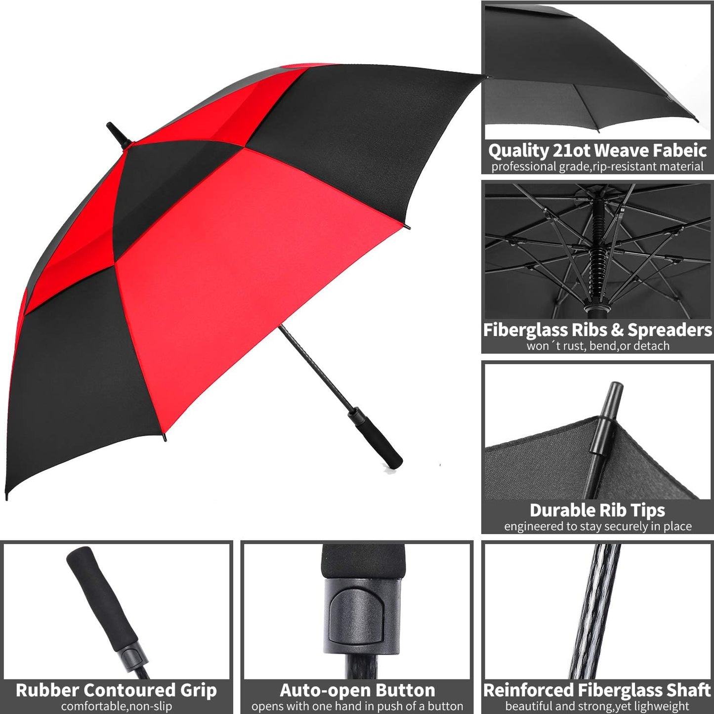 MRTLLOA Extra Large Golf Umbrella, 54/62/68/72 Inch Automatic Open, Oversize Double Canopy Vented Windproof Waterproof Sports Umbrellas for Rain