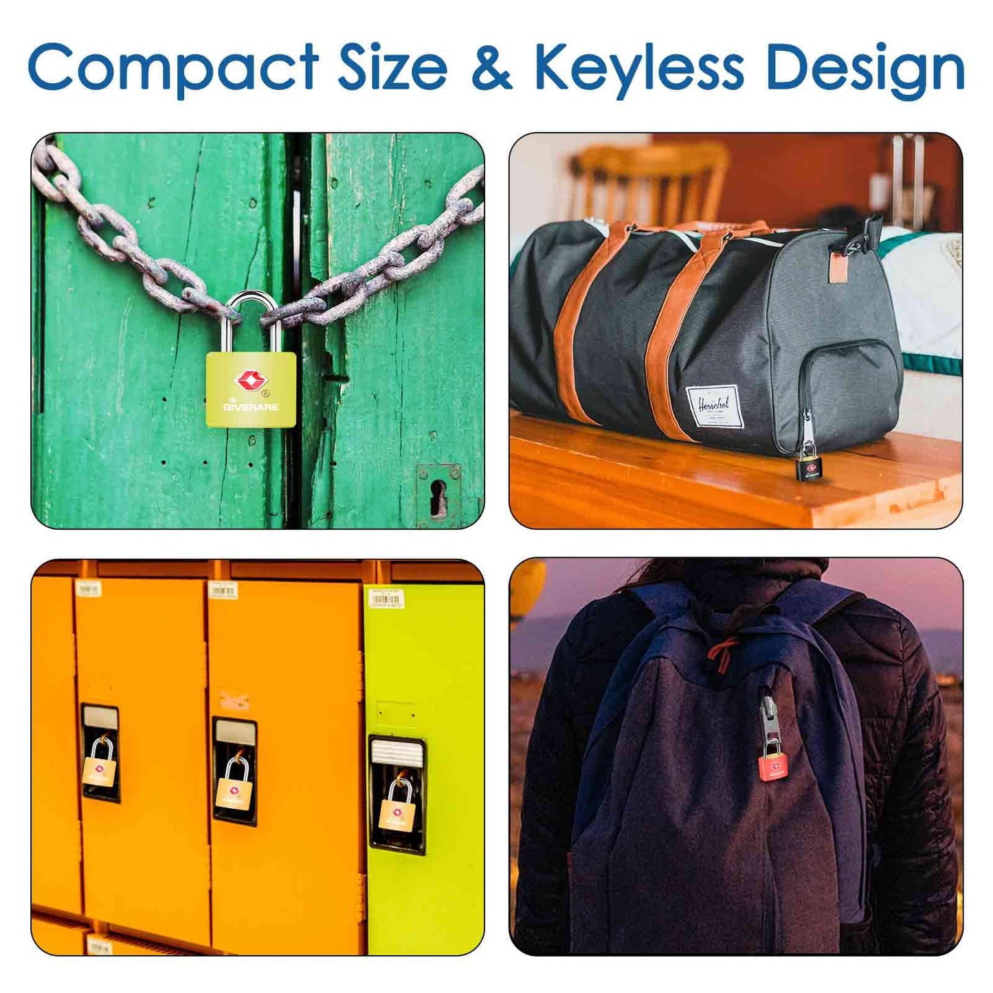 4 Pack TSA Approved Travel Luggage Locks with Keys, Solid Brass Copper Keyed Padlock, ABS Plastic