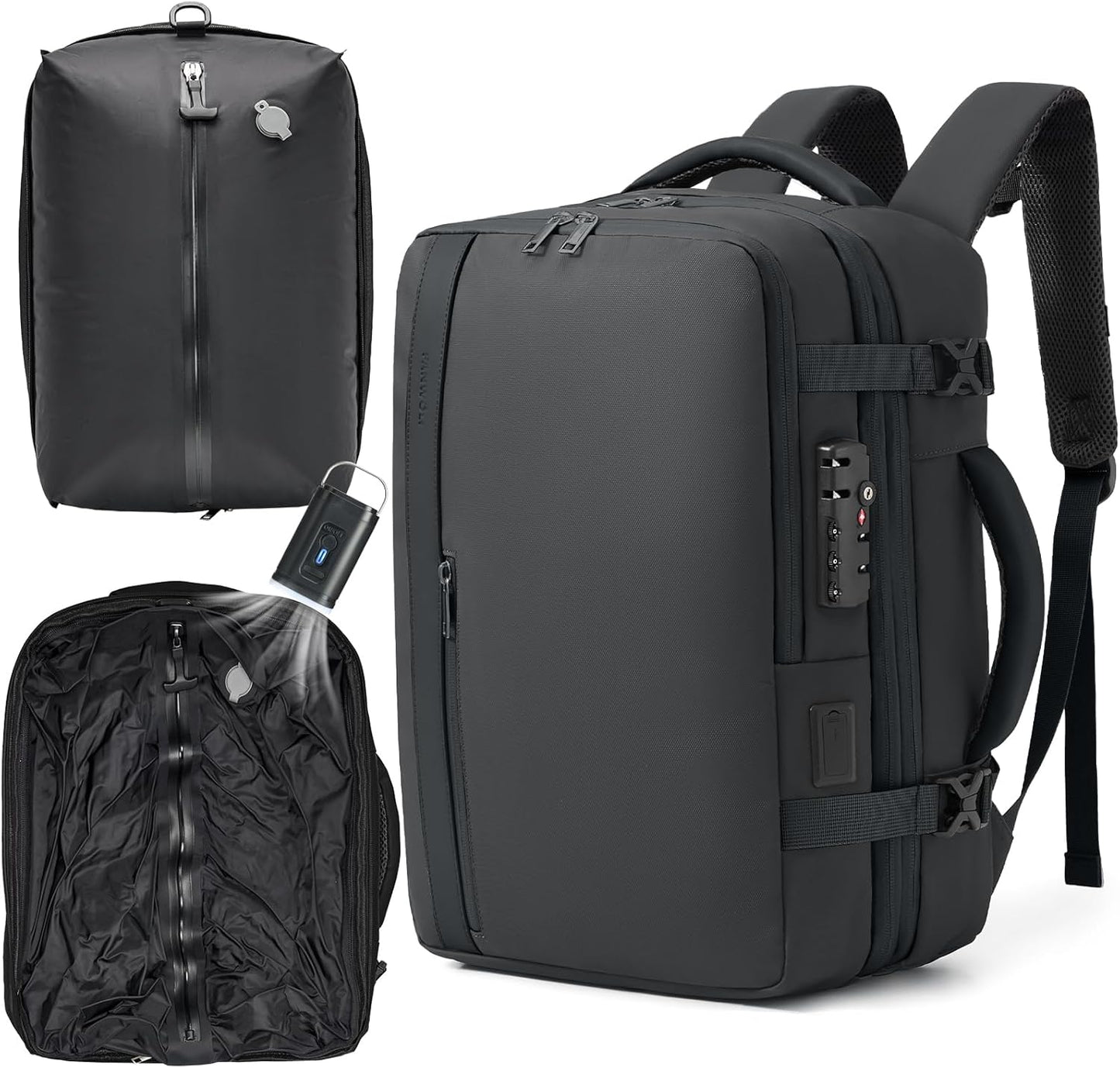 Fanwoli Vacuum Travel Backpack, Carry On Luggage with TSA Lock & Anti Theft Zipper, Expandable Airback with Compression Pump, Waterproof Laptop Bag Ideal for Flight & Business