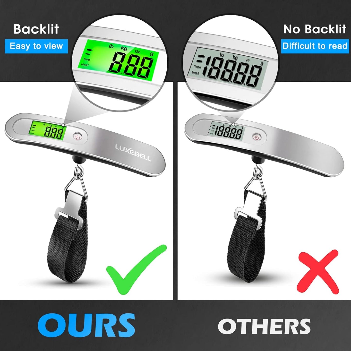 Digital Luggage Scale Vacation Travel Essentials Accessories Gifts for Traveler Portable Suitcase Handheld Weight Scale 110 lbs Hanging Baggage Travel Must Haves