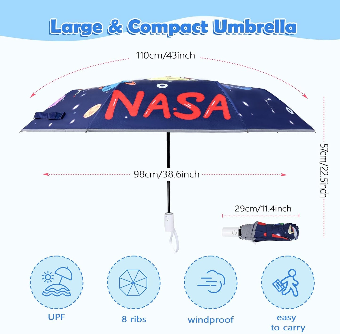 Kids Folding Umbrella Toddler Umbrella with UV Protection Portable Auto Open/Close Anti-rebound Safe Design Windproof, Compact, Lightweight Cute Umbrella for Girls & Boy