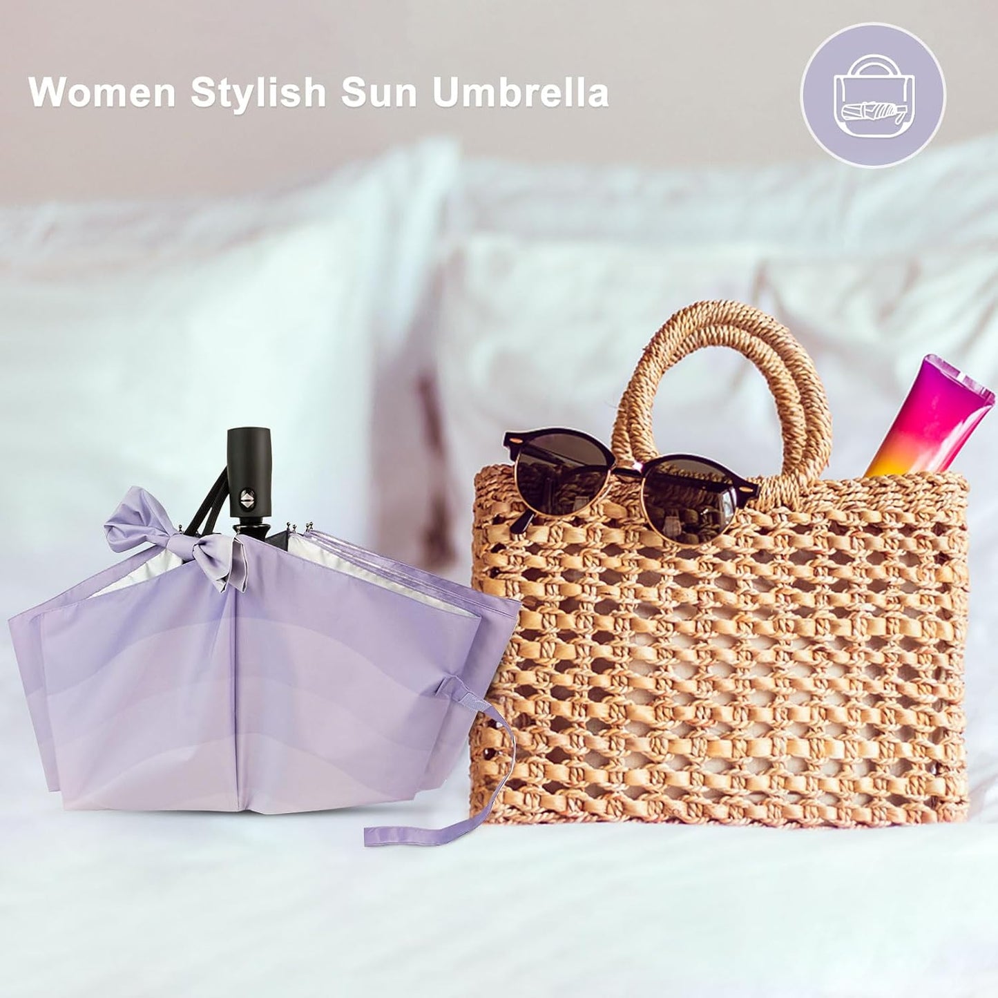 Lejorain Cute Women Sun Umbrella - Automatic Folding UV Protection Lightweight Umbrella Compact Travel Fashion Pretty Collapsible Golf Rain Umbrellas for Women