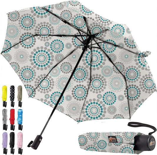 GORILLA GRIP Strong Windproof Stick Compact Umbrella for Rain, One-Click Automatic Open and Close, Durable Quick Dry Waterproof Material, Lightweight and Portable, Travel Size Fits Backpack, Spiral