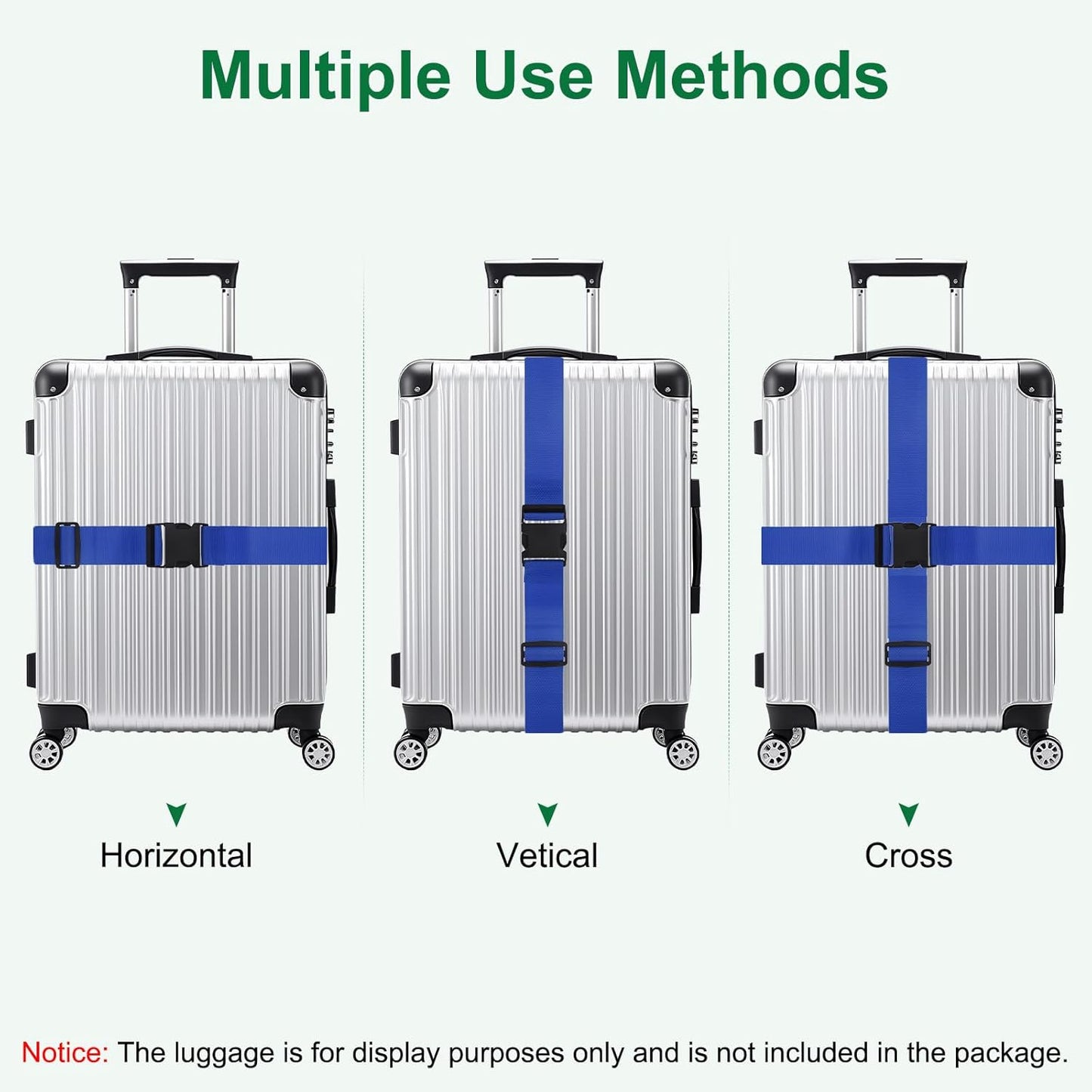 4-Sets Luggage Straps TSA Approved, Travel Straps for Luggage Suitcase Tags Set, Adjustable Suitcase Belt [Dark Blue]
