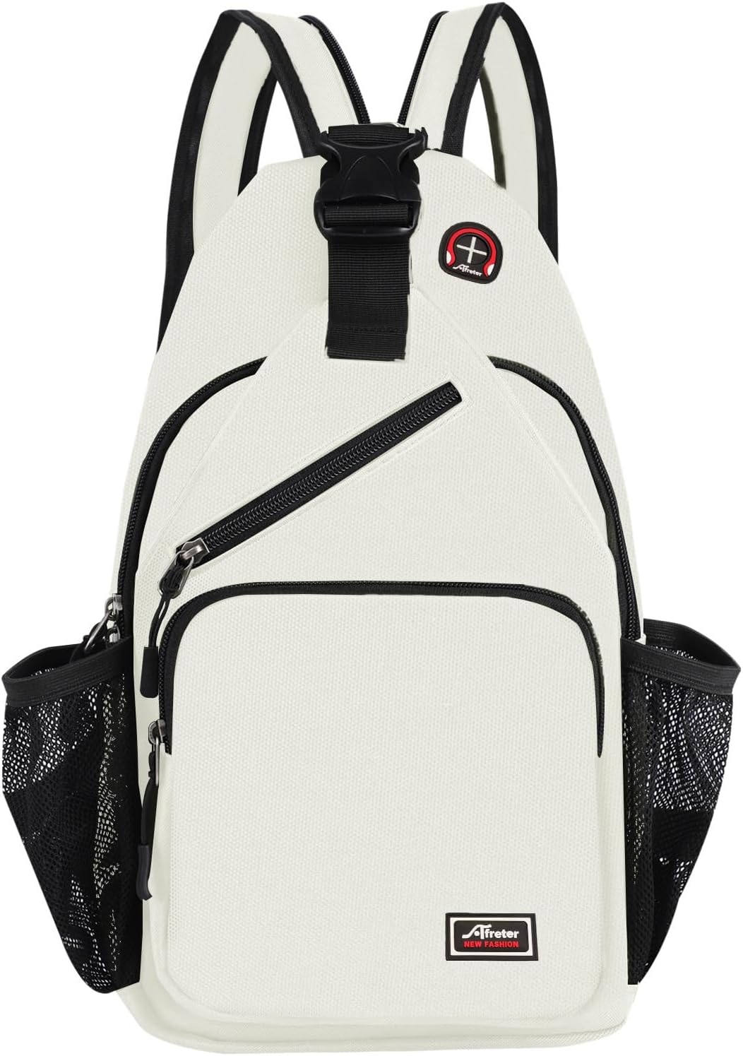 Crossbody Sling Backpack Men and Women Sling Bag Shoulder Backpack Travel Hiking Chest Bag Daypack (White)