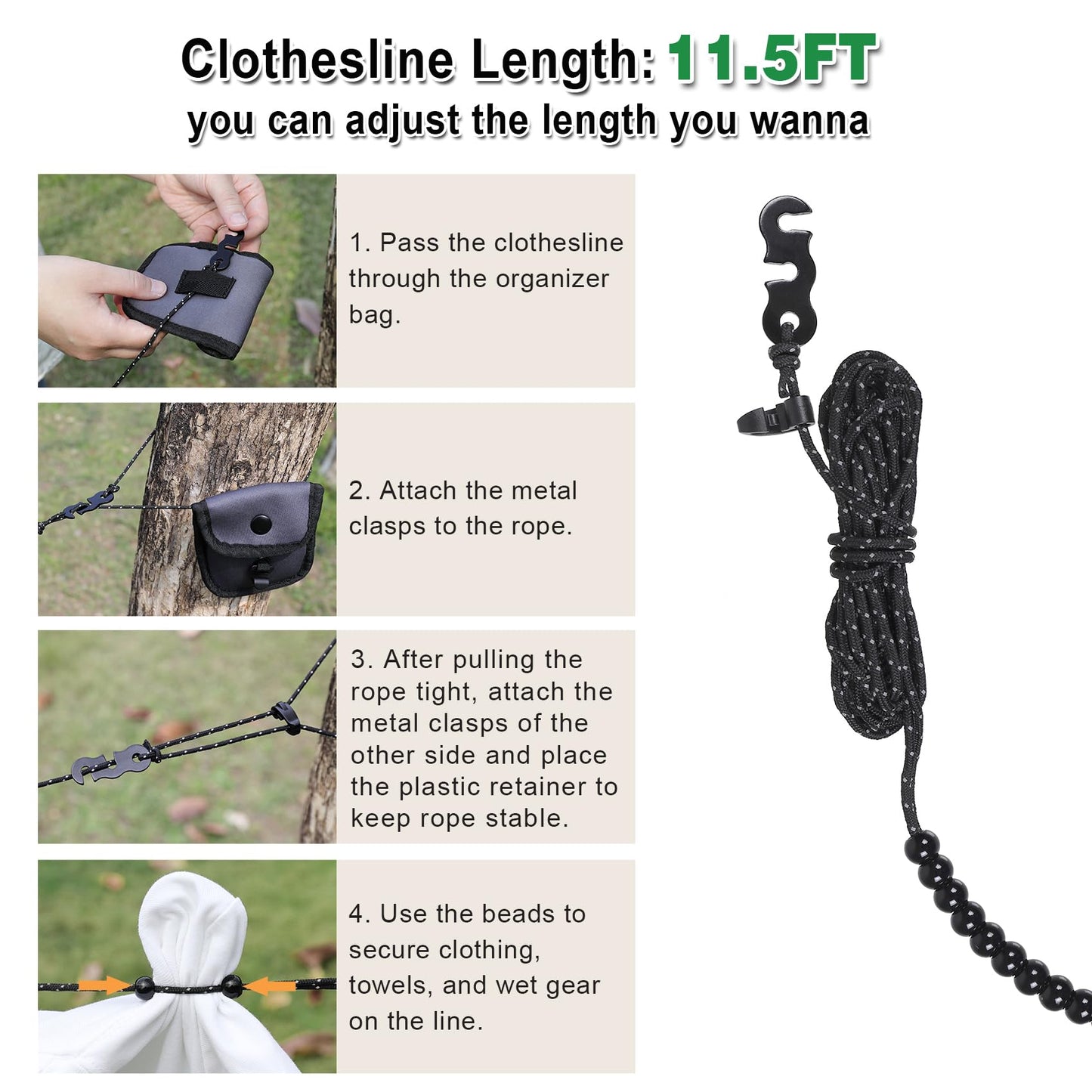 EXVITAL Portable Travel Clothesline Lightweight Camping Clothes Line