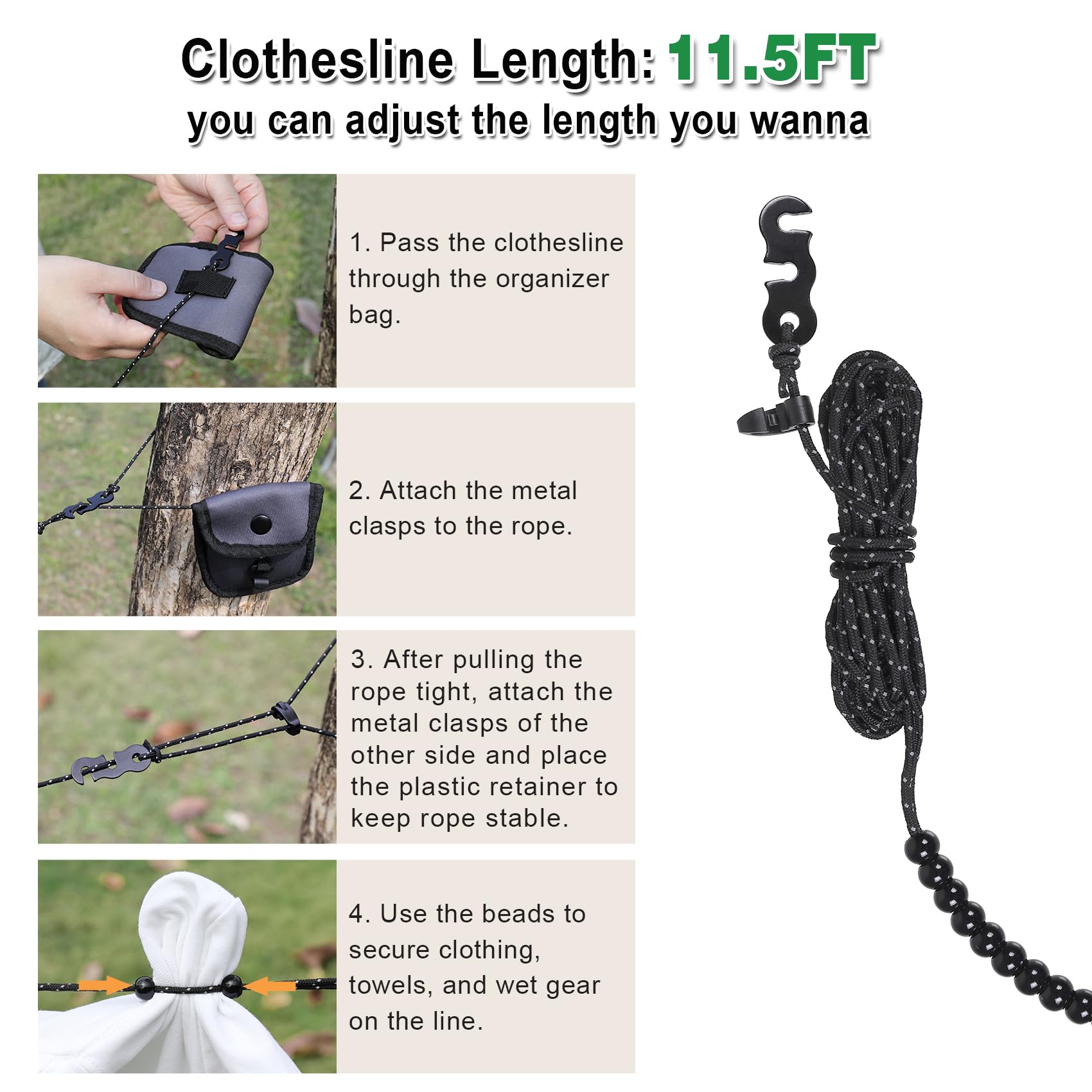 EXVITAL Portable Travel Clothesline Lightweight Camping Clothes Line