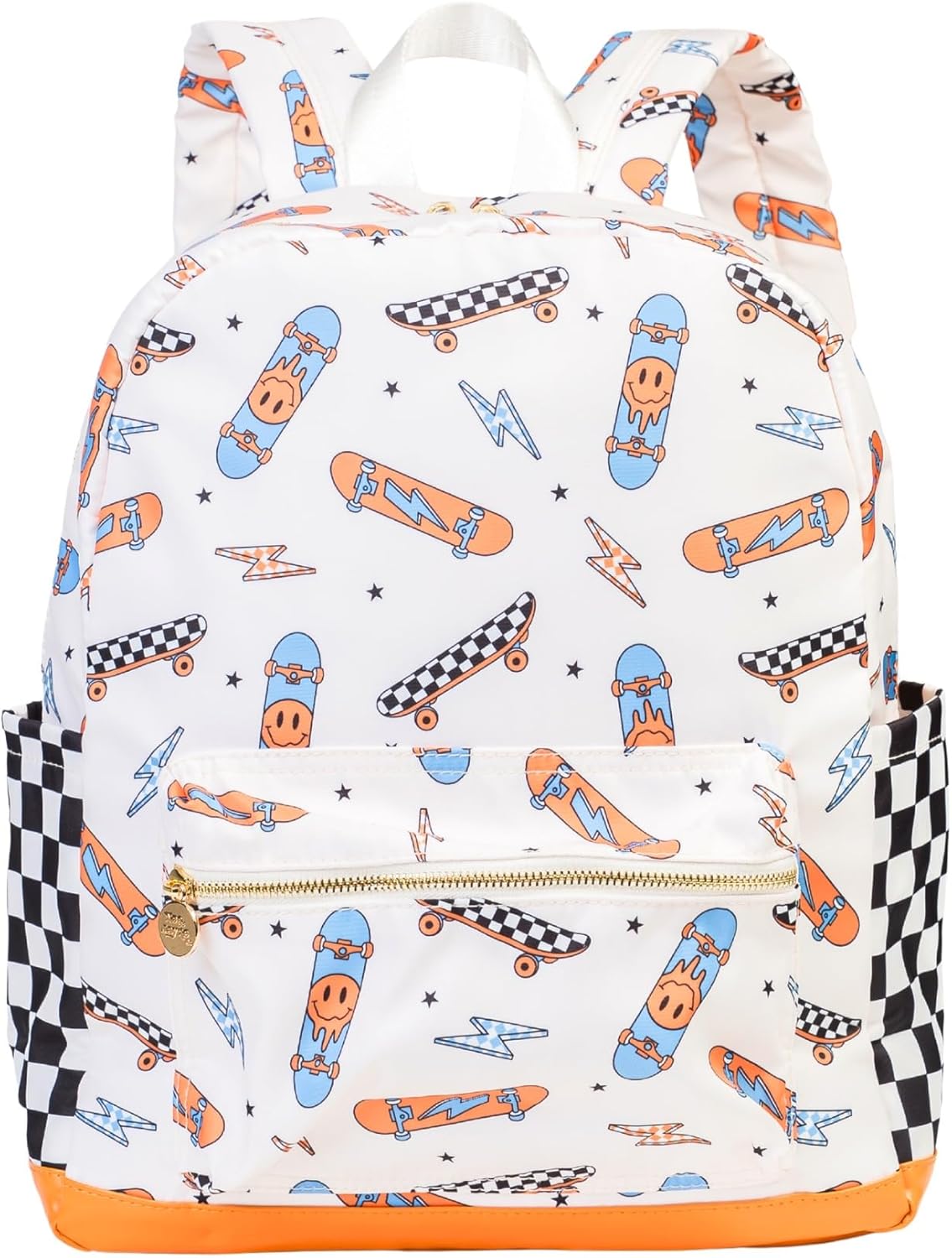 Noa Jayne Co. Boys 16" Backpack Ages 5–8 – Retro Skateboard & Checkered School Bag | Trendy Lightweight Durable Kids Backpack for Elementary & Travel