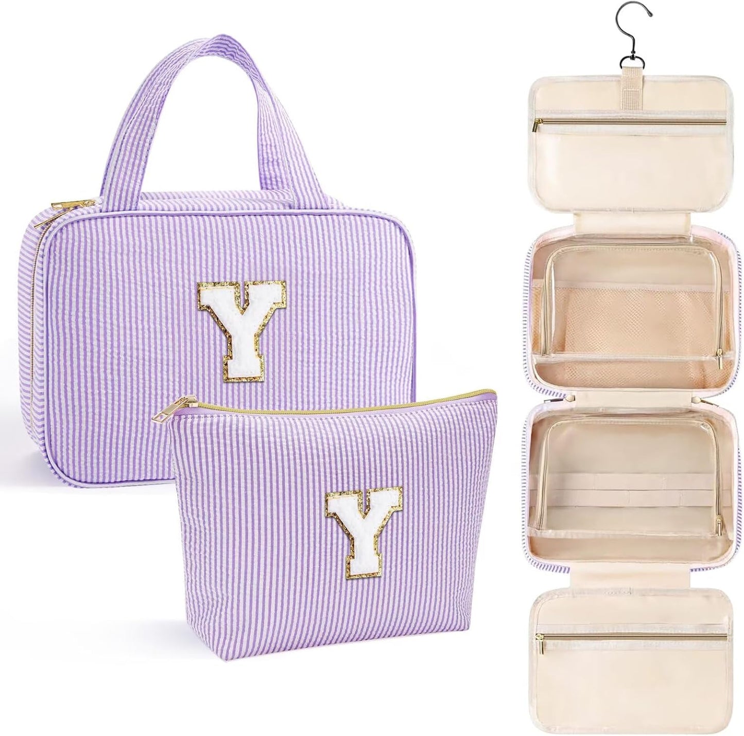 YOOLIFE Travel Toiletry Bag for Women - Hanging Toiletry Bag Makeup Bag, Portable Toiletries Travel Bag and Cosmetic Bag Essentials - Letter Y, Purple