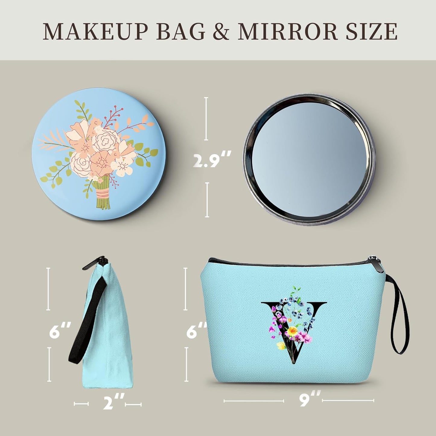 SEAMOON Maid of Honor Friendship Birthday Gifts for Women Her Aunt Sister Bridesmaid Coworkers Bride Personalized Makeup Cosmetic bag with Mirror Mothers Day Christmas Graduation V
