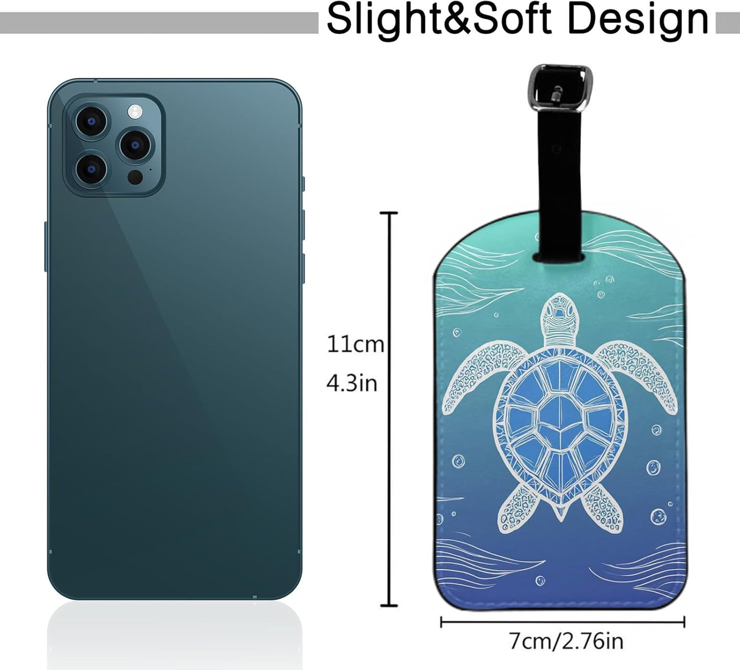 Sea Turtle Luggage Tag with Full Privacy Cover Sea Animal Bottom Hand Painted Bubble Travel Accessories Tags with Name ID Labels for Suitcases Women Men, 1 Pack