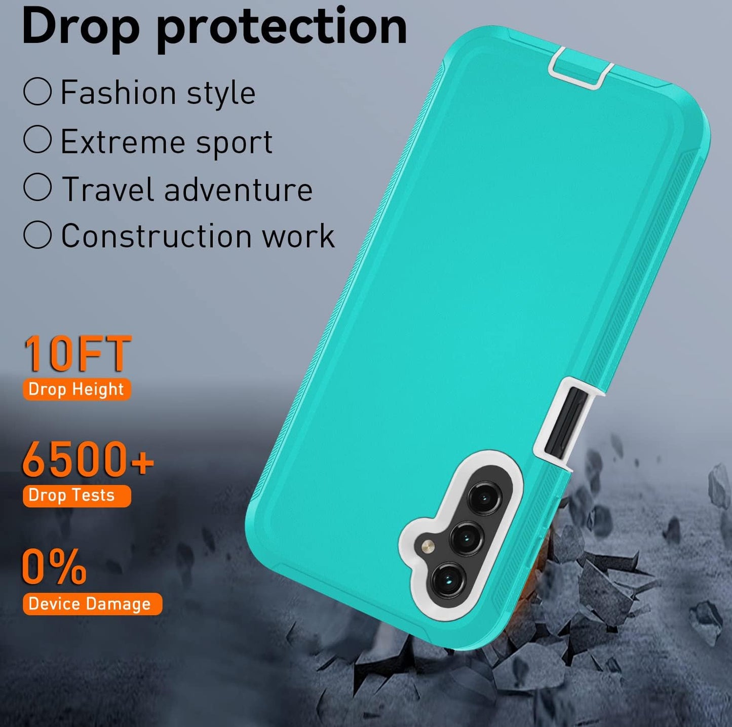Cellular Phone Case for Samsung Galaxy A14 5G, Heavy Duty Protective, Military Grade, Shockproof, Dust-Proof, Teal/White