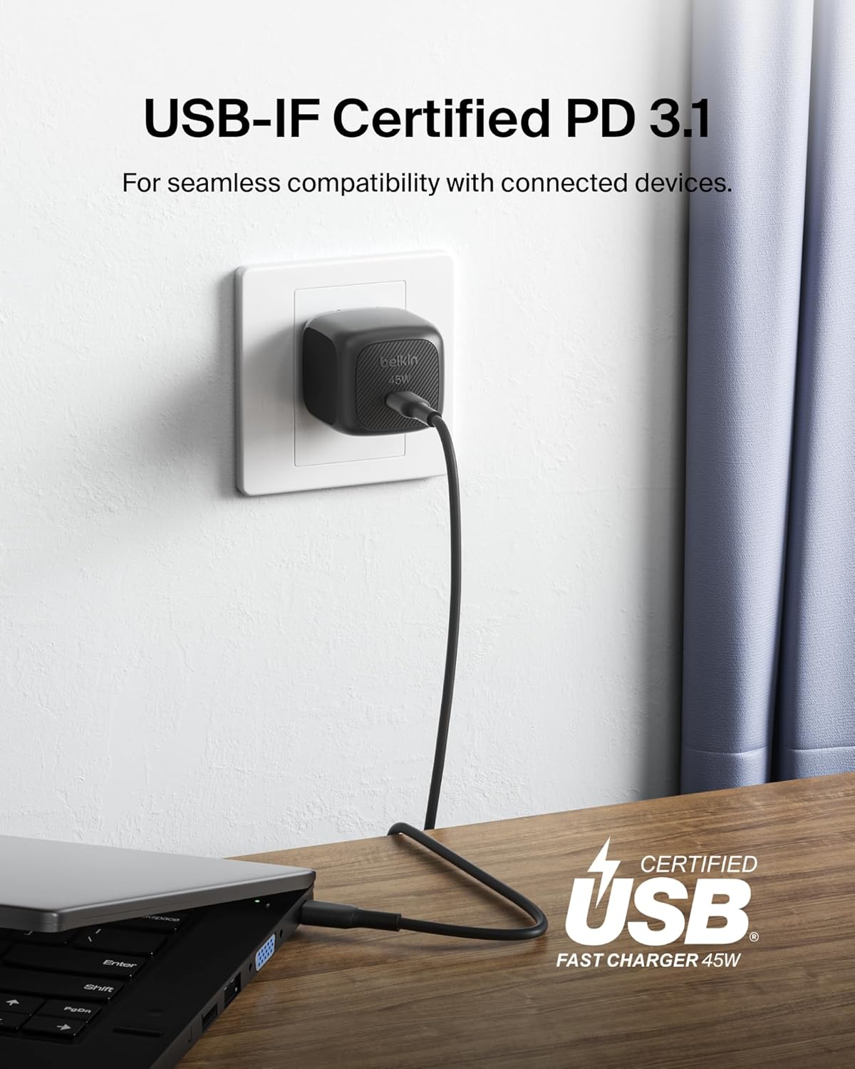 Belkin USB C Charger Block 45W - PD3.1 PPS Super Fast Charging - Samsung Galaxy S25, S24, Apple