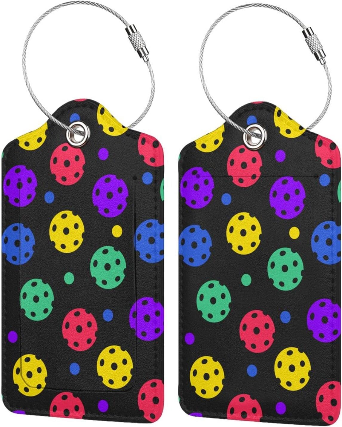 Pickleball Luggage Tags Set of 2 Leather Stainless Steel Loop Label Tag for Travel Bag Suitcase