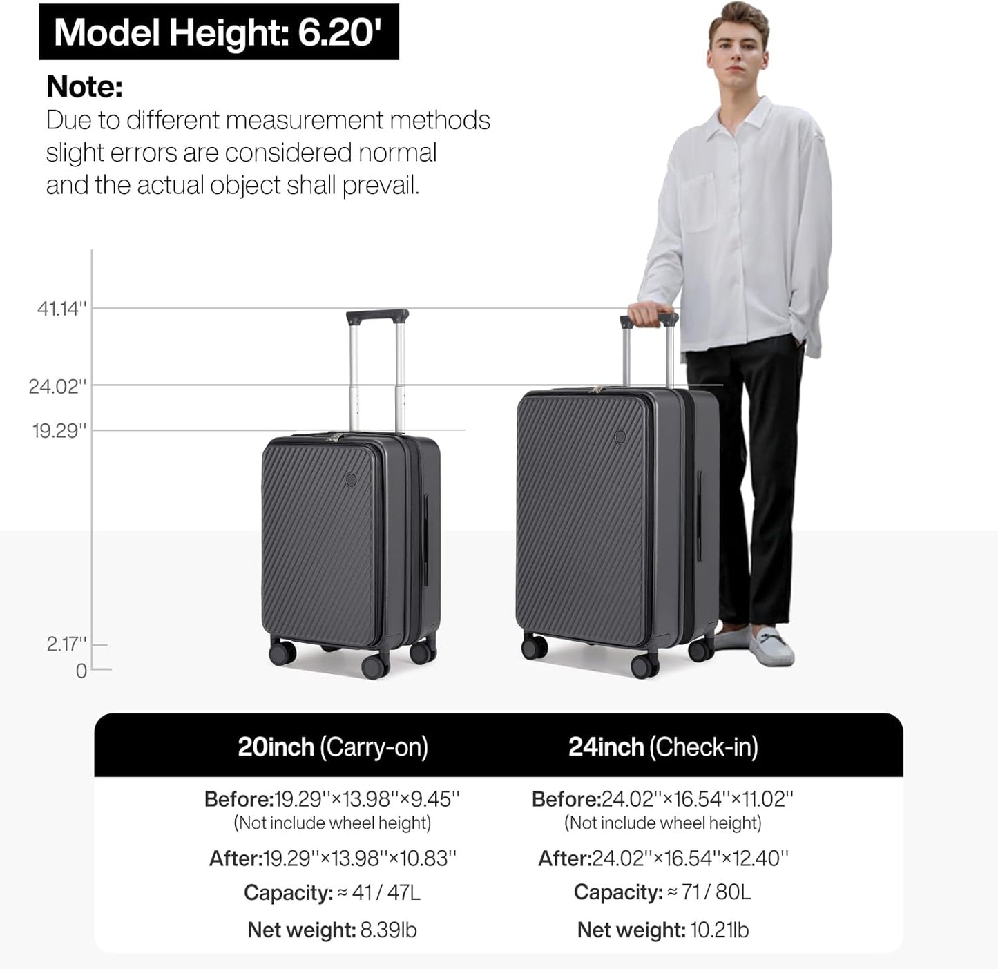 mixi 20 Inch Expandable Carry On Luggage PC Hard Shell Suitcase Top Opening Rolling Travel Suitcases with Spinner Wheels & TSA Lock, Rock Gray