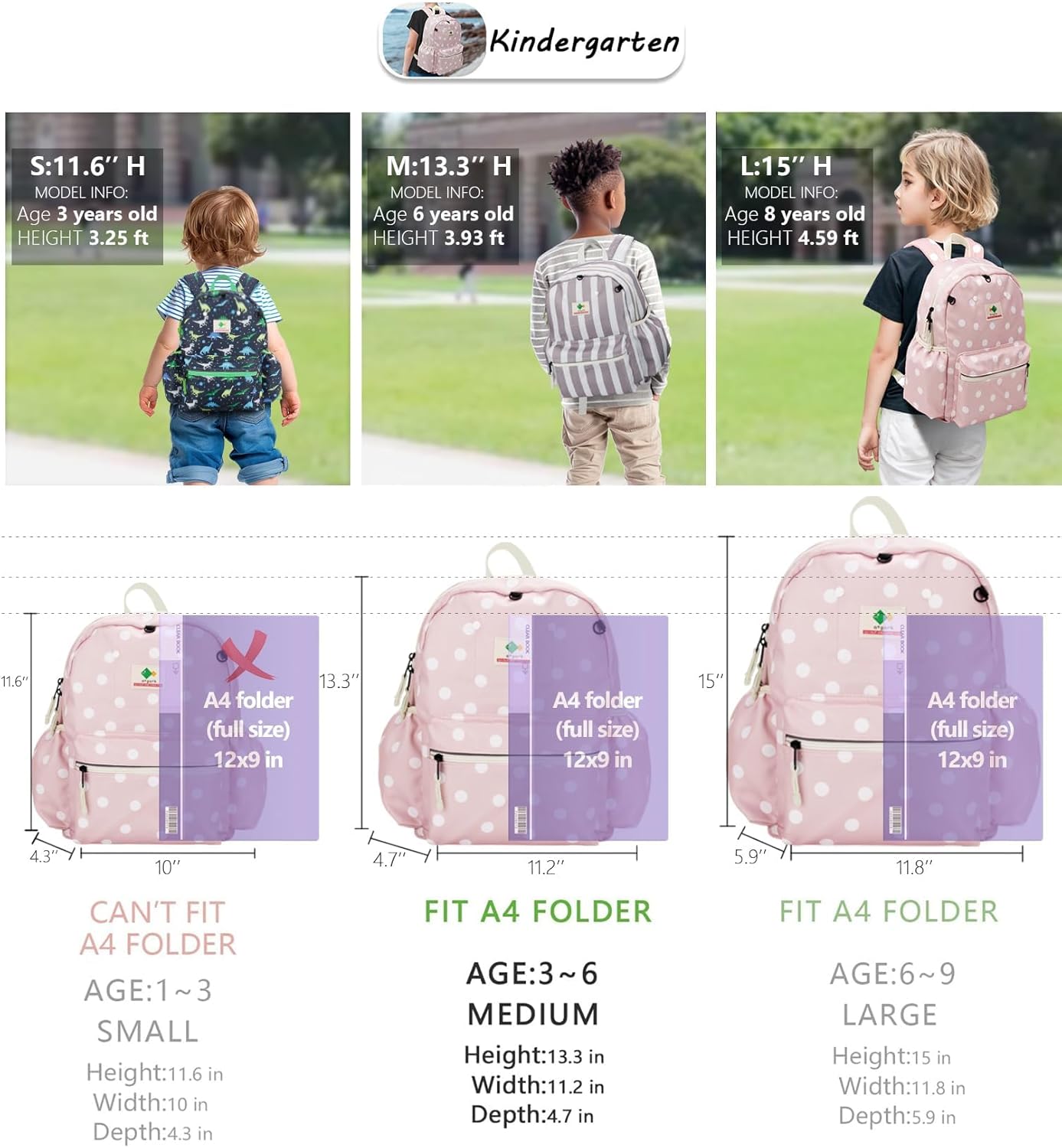 Kids' Backpacks for Girls & Boys - Kindergarten to Elementary School, Small Child Toddler Backpack, 14" H, Ages 3-6