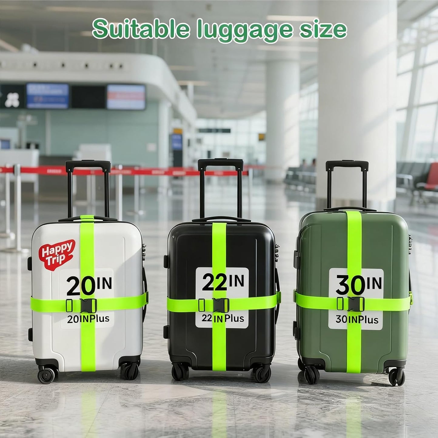 Adjustable Luggage Straps for Suitcases TSA Approved,6 Pack Suitcase Strap Travel Luggage Connector Belt for Bags,Luggage Tags for Suitcases，Luggage Straps to Connect Two Suitcases(Green)