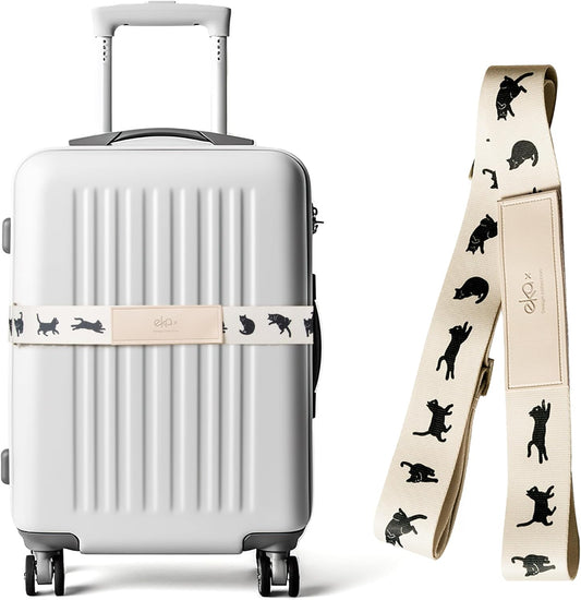 Luggage Straps for Suitcases, Adjustable Luggage Elastic Belt, Travel Essentials for Airport, Station, Vibrant Designs, Black Cat